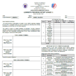 DepEd Automated Learner's Progress Report card and attendance record with descriptive performance levels (A–E) for Grade 1